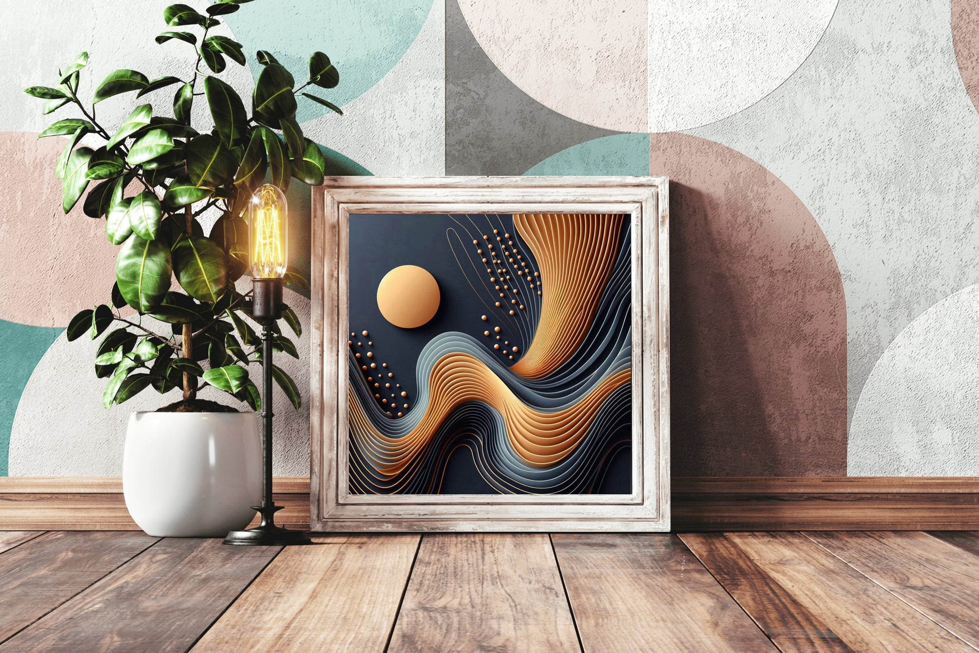 3D Golden Wavy Orange Abstract Wall Art - beink online art store