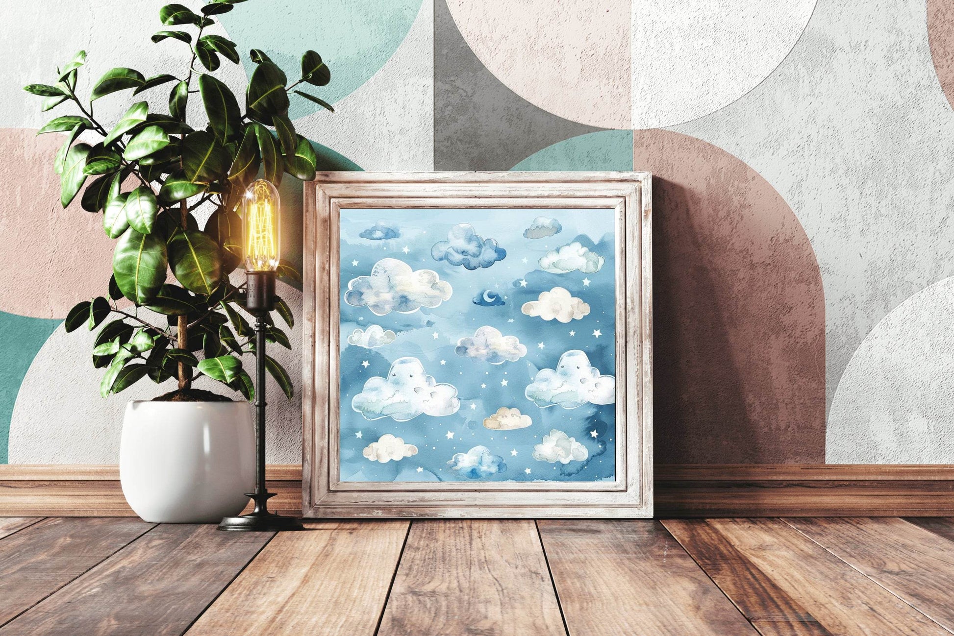 Blue Sky With Clouds and Stars Wall Art - beink online art store