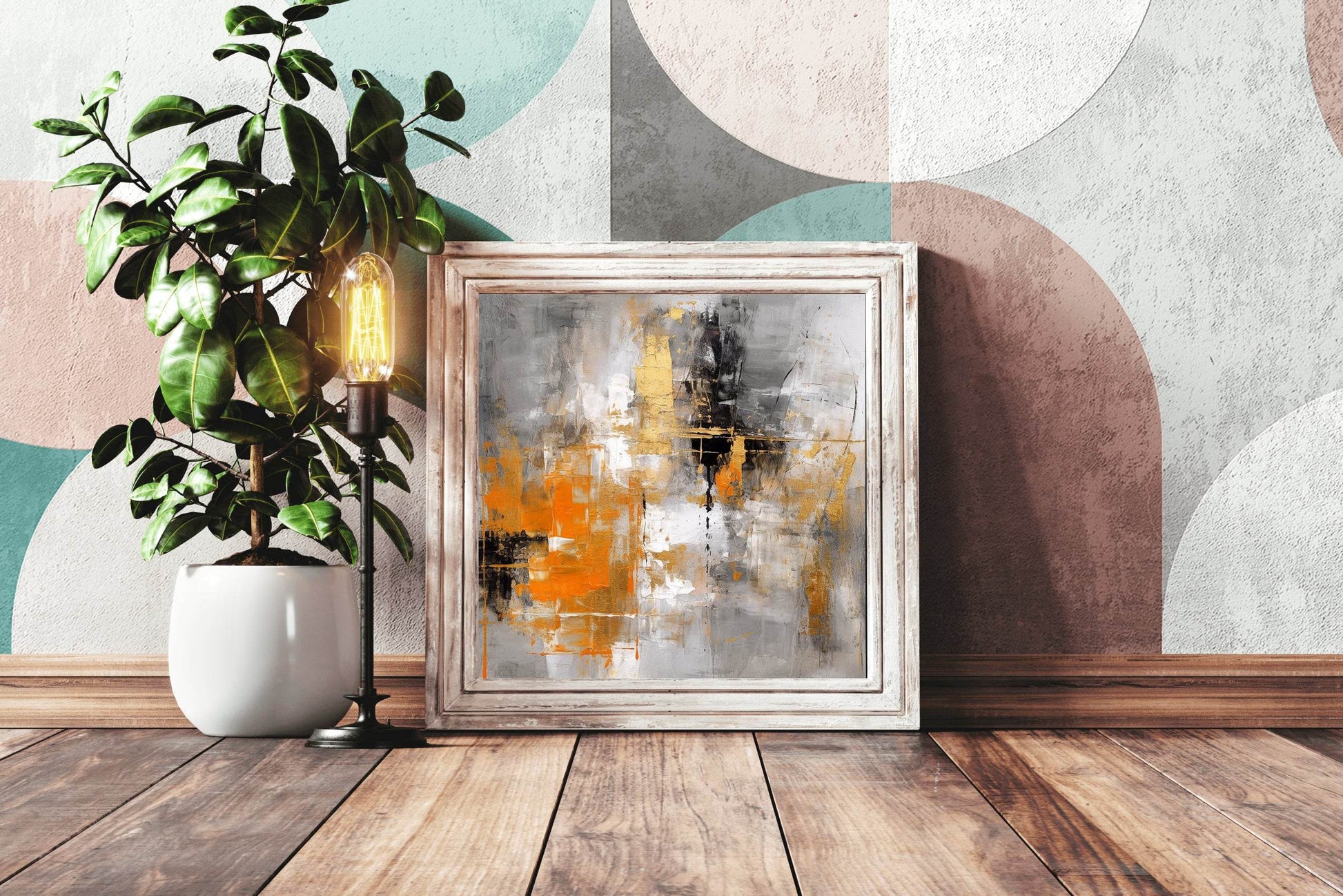 Vibrant Orange and Black Brush Strokes Abstract Wall Art - beink online art store